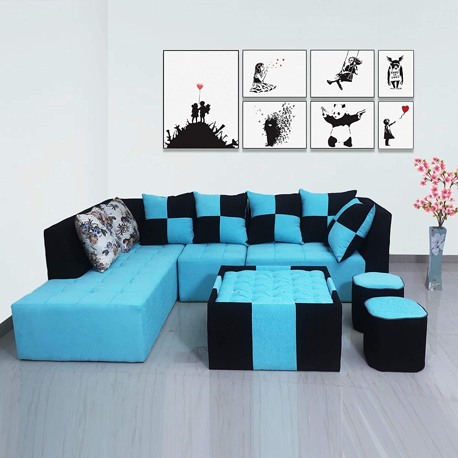 Sky blue sofa set
